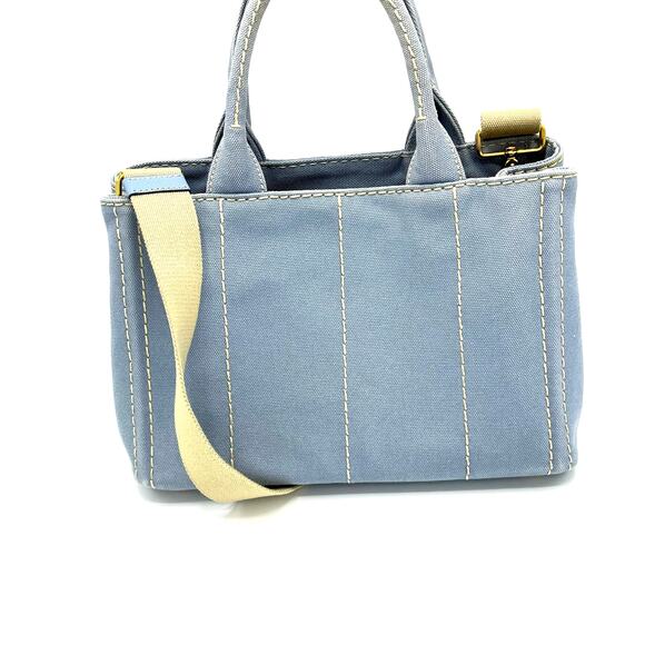 Prada Small Baby Blue Canapa Canvas with Dust Bag Tote Bag - Picture 4 of 12